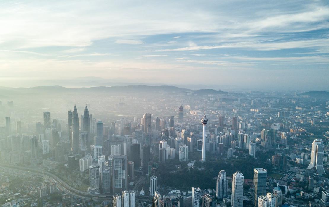 Aerial shot of downtown Kuala Lumpur, Malaysia. 