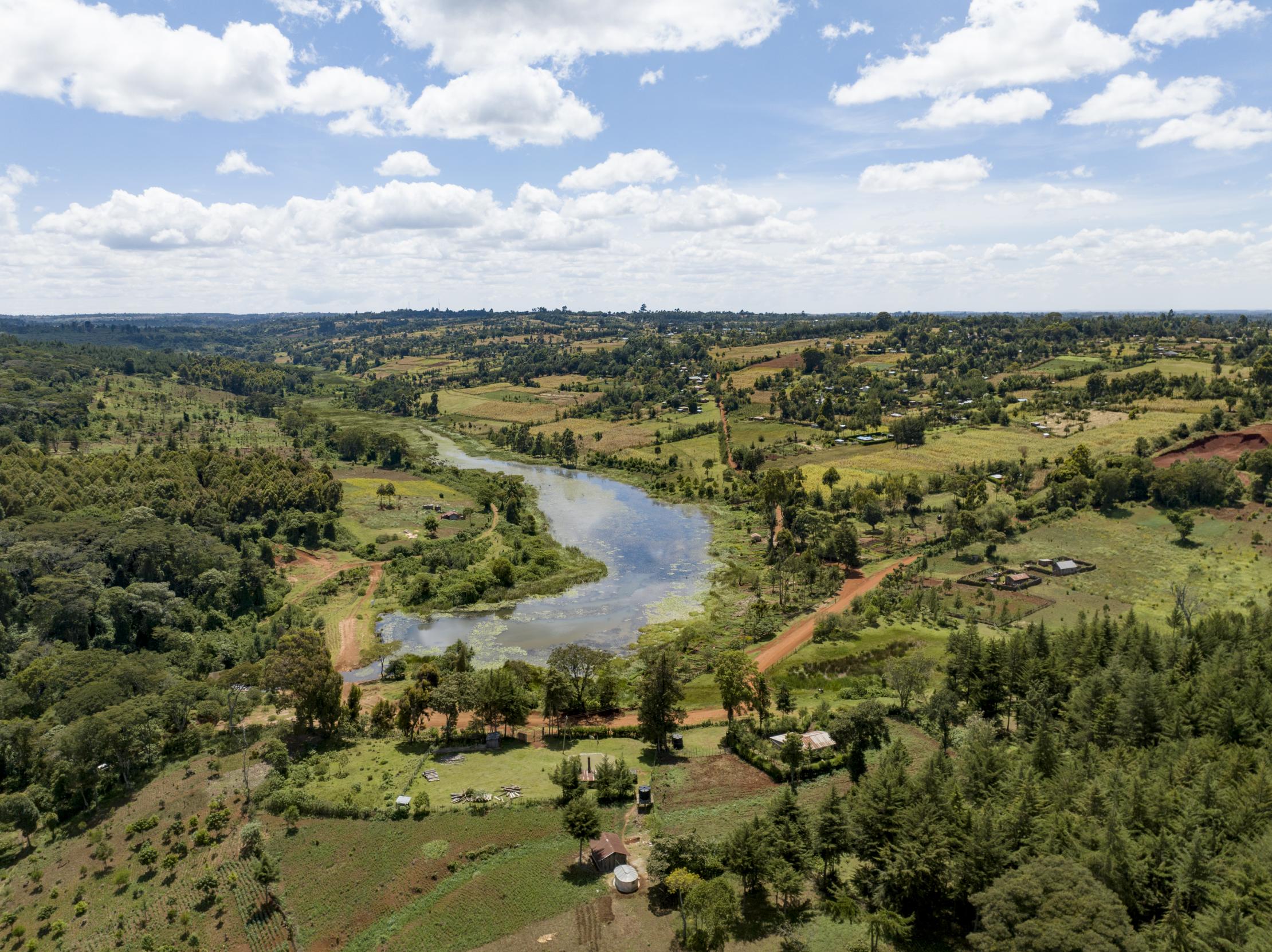 Aerial view of a river in Kenya