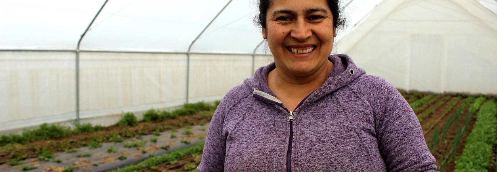 Mujer en invernadero en Chile