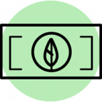 Icon, currency note featuring a leaf set against a green circle