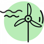 Icon, wind turbine set against a green circle