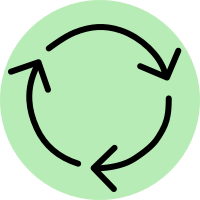 Icon, rotating arrows, set against a green circle