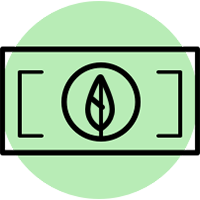 Icône, billet de banque avec une feuille sur un cercle vert