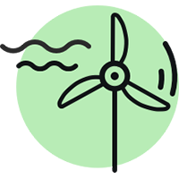 Icon, wind turbine set against a green circle