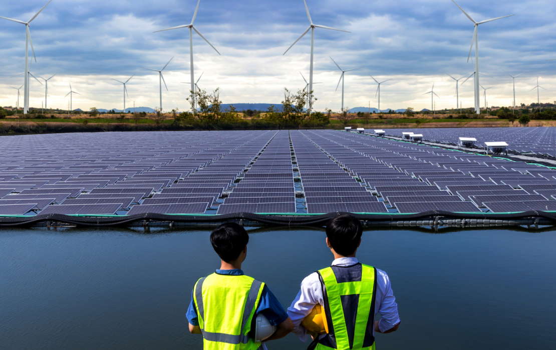 Two engineers working on renewable energy