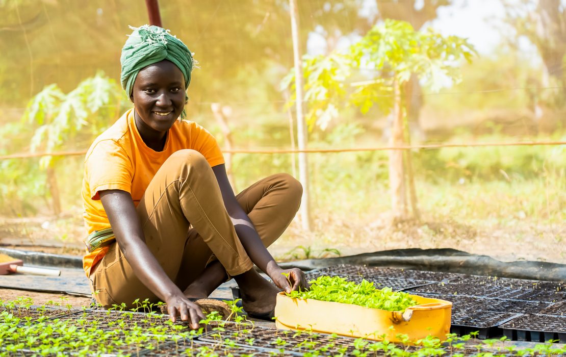 African woman in greenhouse