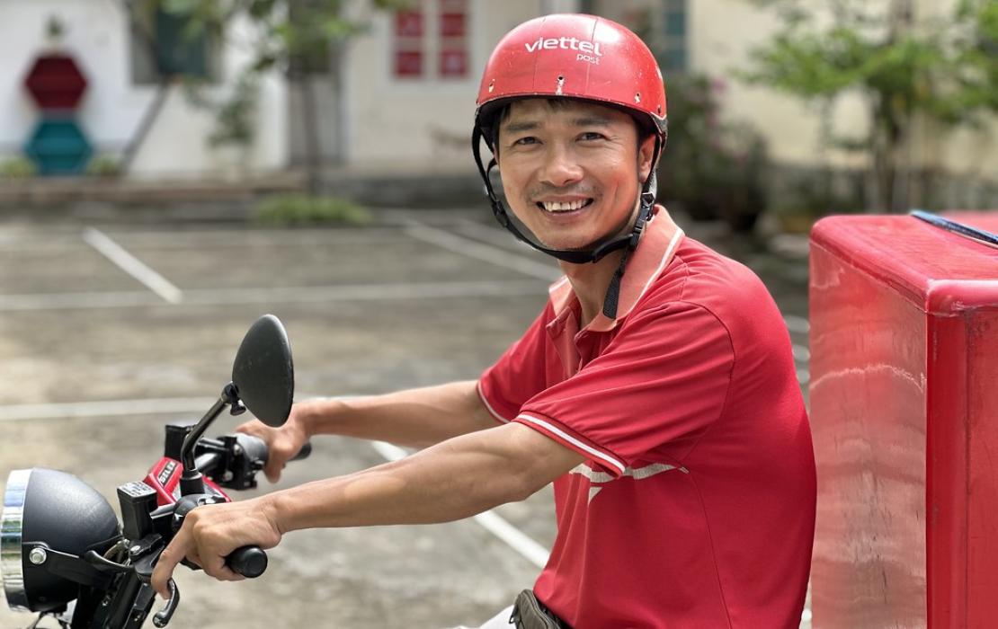 Man on environmentally friendly bike