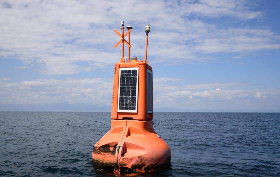 Floating platforms equipped with sensors measure meteorological and hydrological parameters over bodies of water, offering insights into weather patterns.