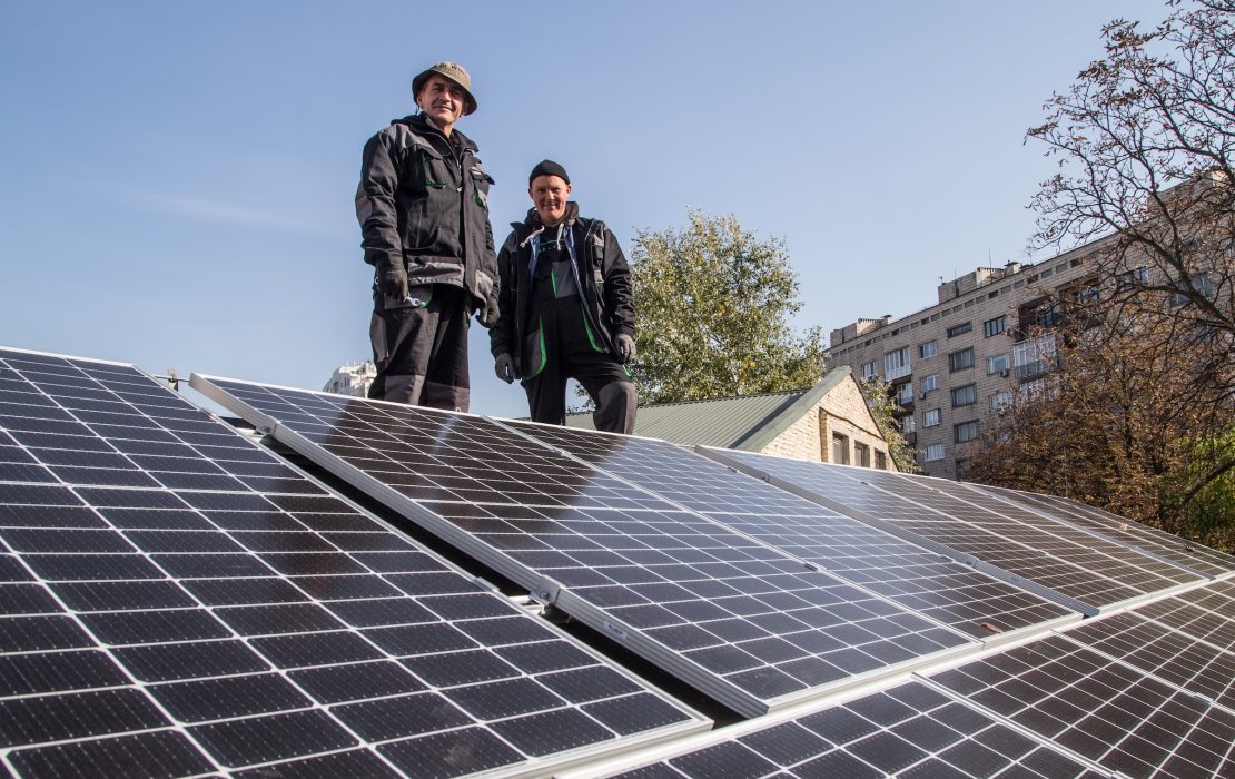 Rooftop solar panels in Ukraine provide renewable energy