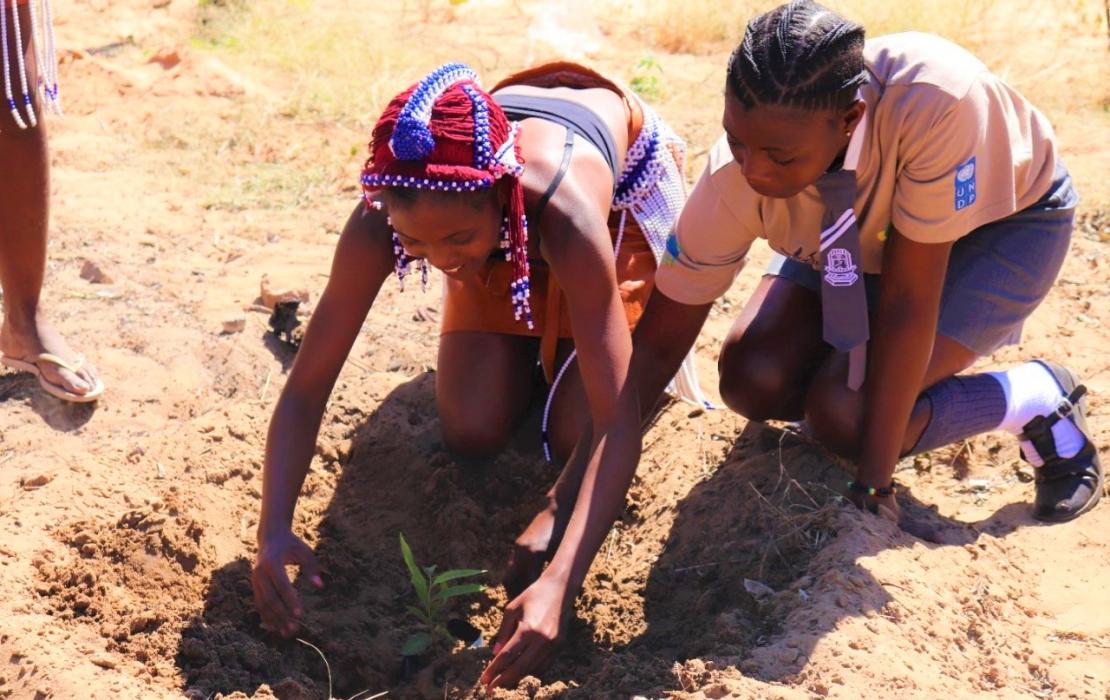 Learners of Himalwa Ithete senior secondary school planting a tree