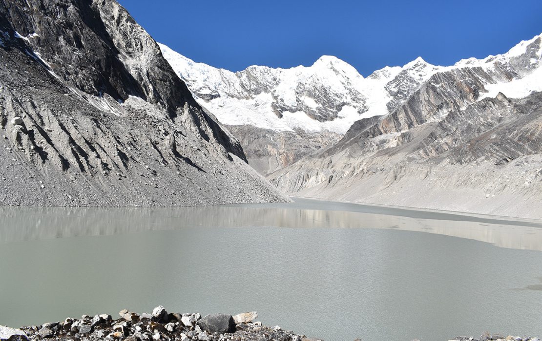 Glacial lake in the Everest region of Nepal, highlighting the growing risk of climate change impacts on high mountain ecosystems.
