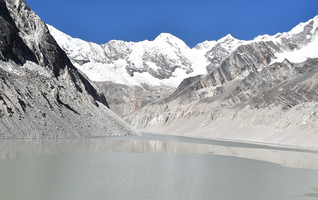 Glacial lake in the Everest region of Nepal, highlighting the growing risk of climate change impacts on high mountain ecosystems.