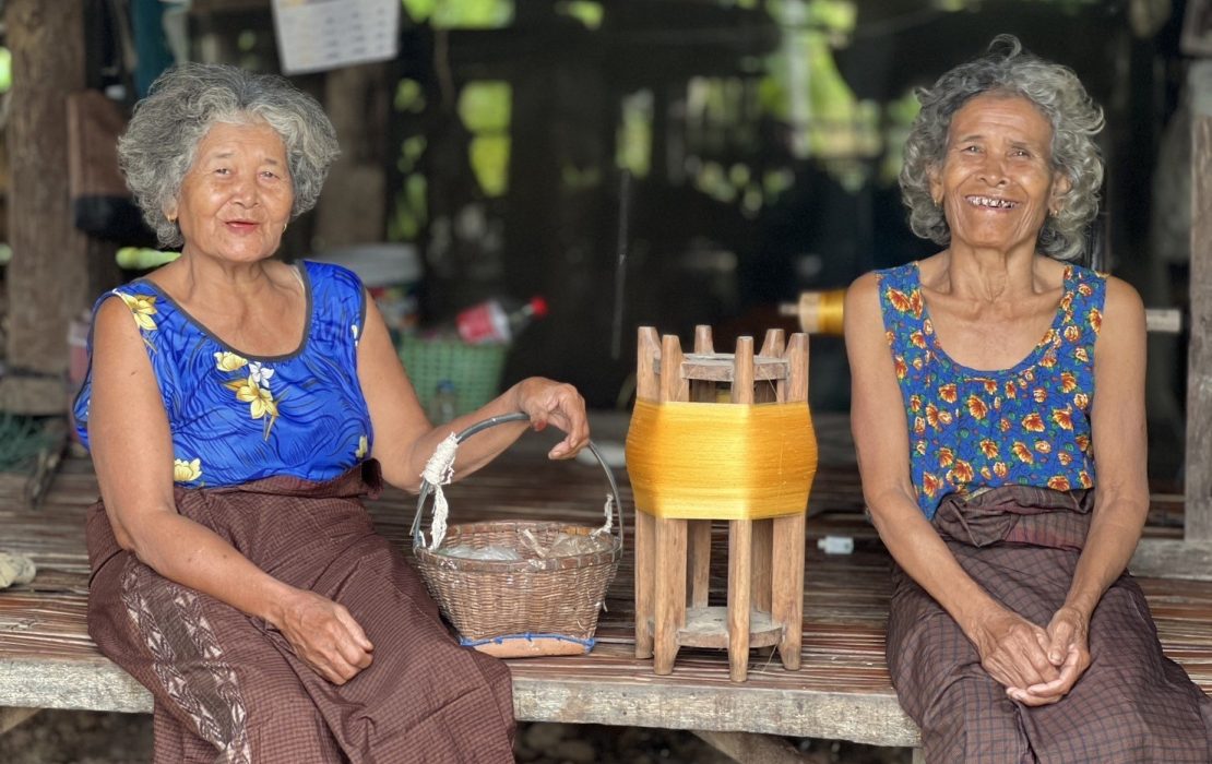 Sisters Poey and Pen Boonmak show their climate smart farmer model for mulberry silk cultivation in Surin province, Thailand. 