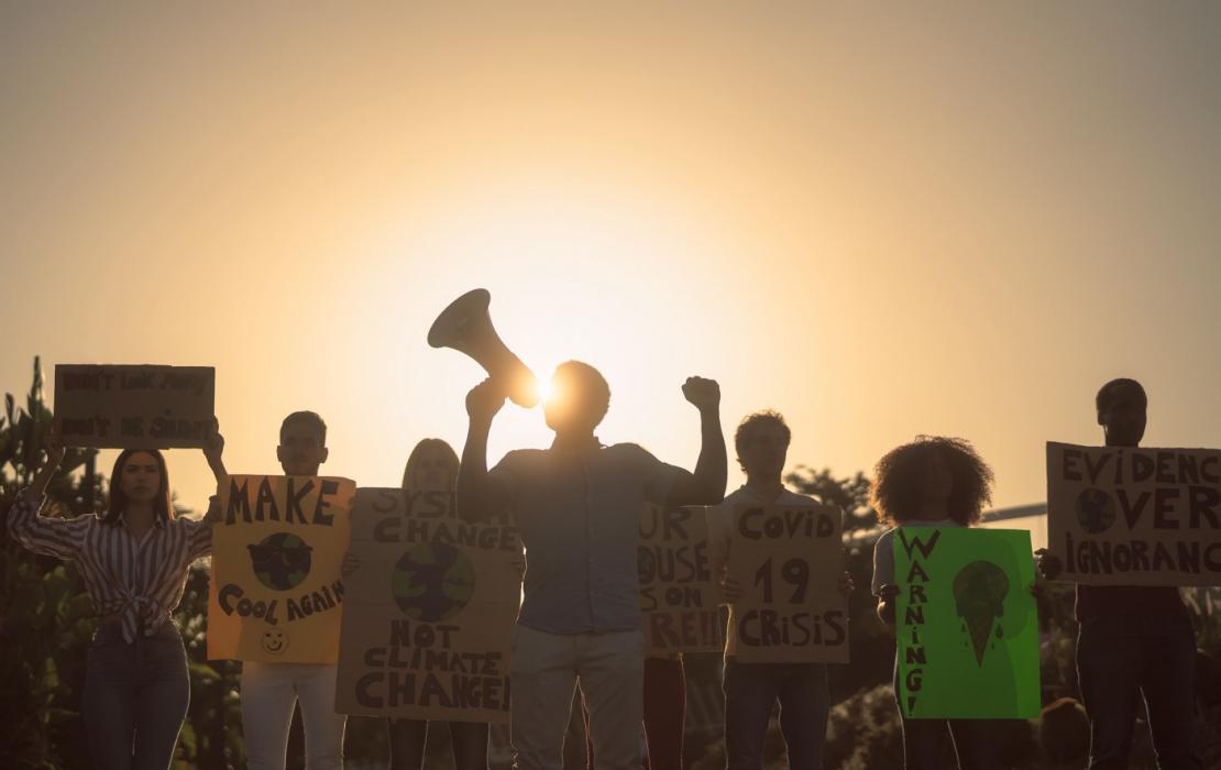 Young people speaking at dawn