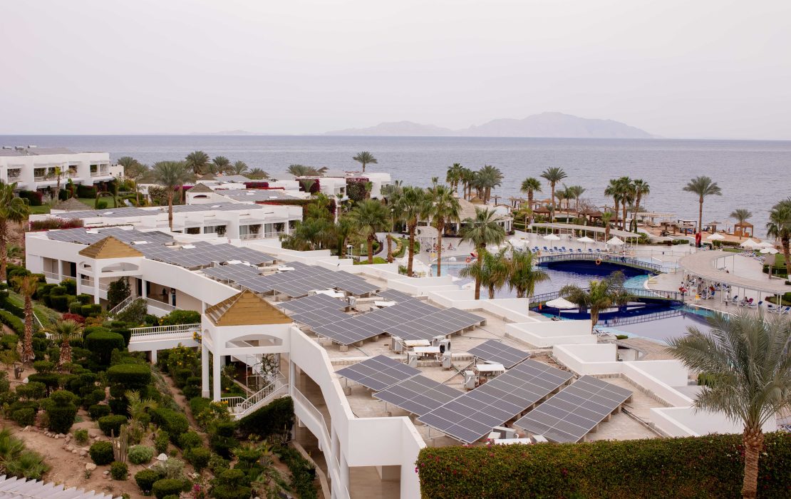 Newly installed solar rooftops on large hotels