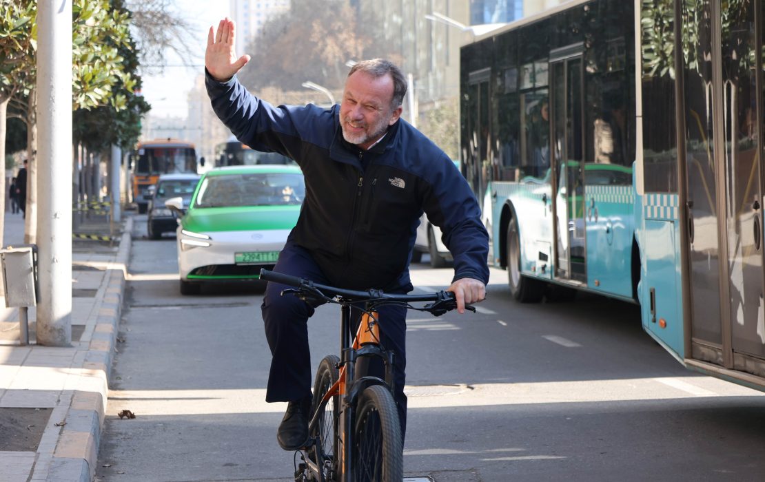 Philippe at UNDP Tajikistan cycles to work everyday.