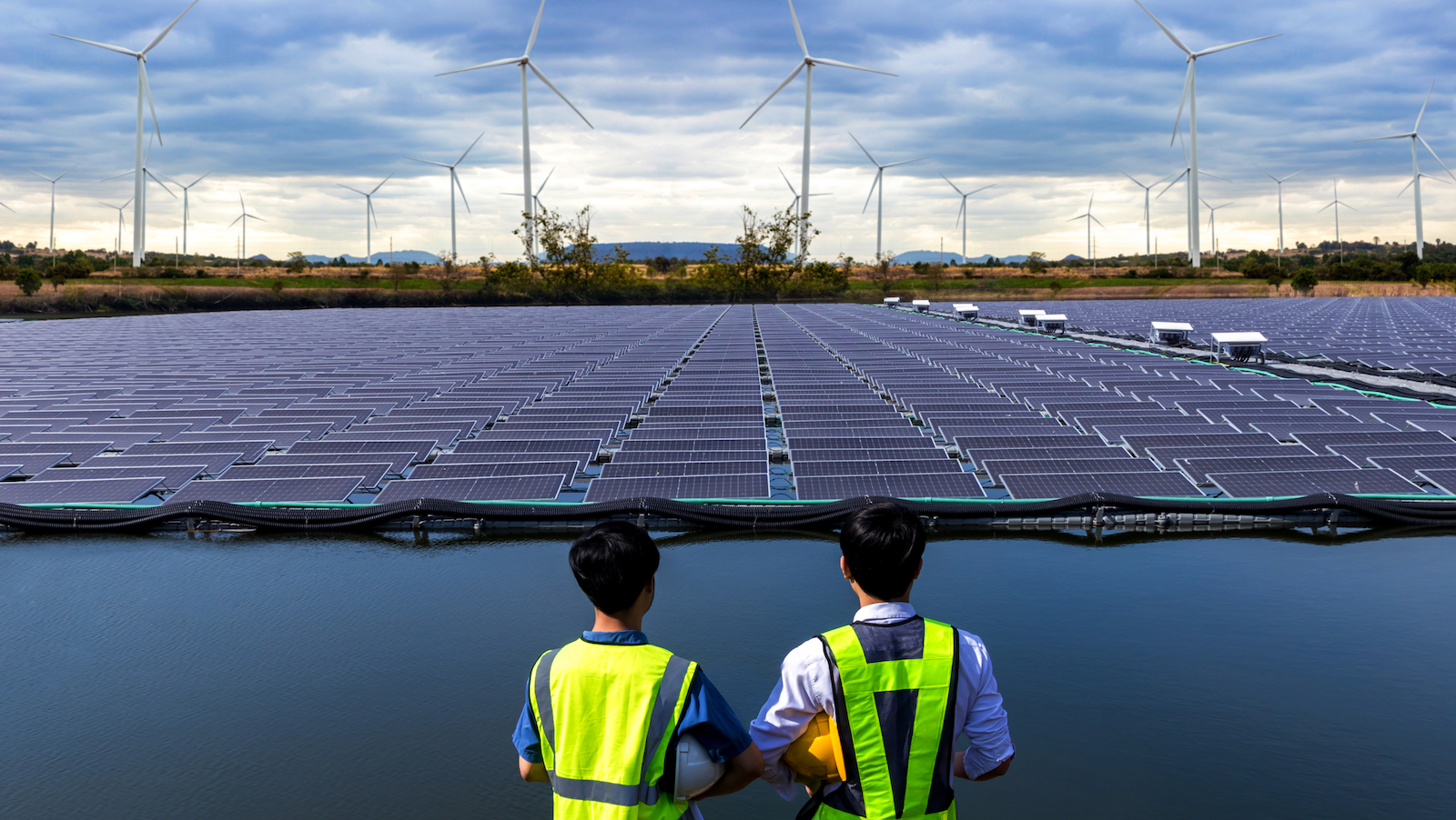 Two engineers working on renewable energy