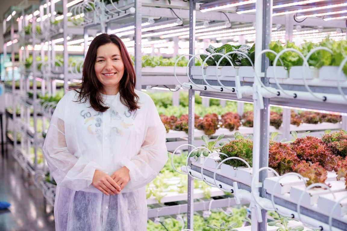 In Moldova, entrepreneur Zinaida Plămădeală runs a vertical hydroponic farm using energy-efficient tech to grow greens sustainably and cut emissions