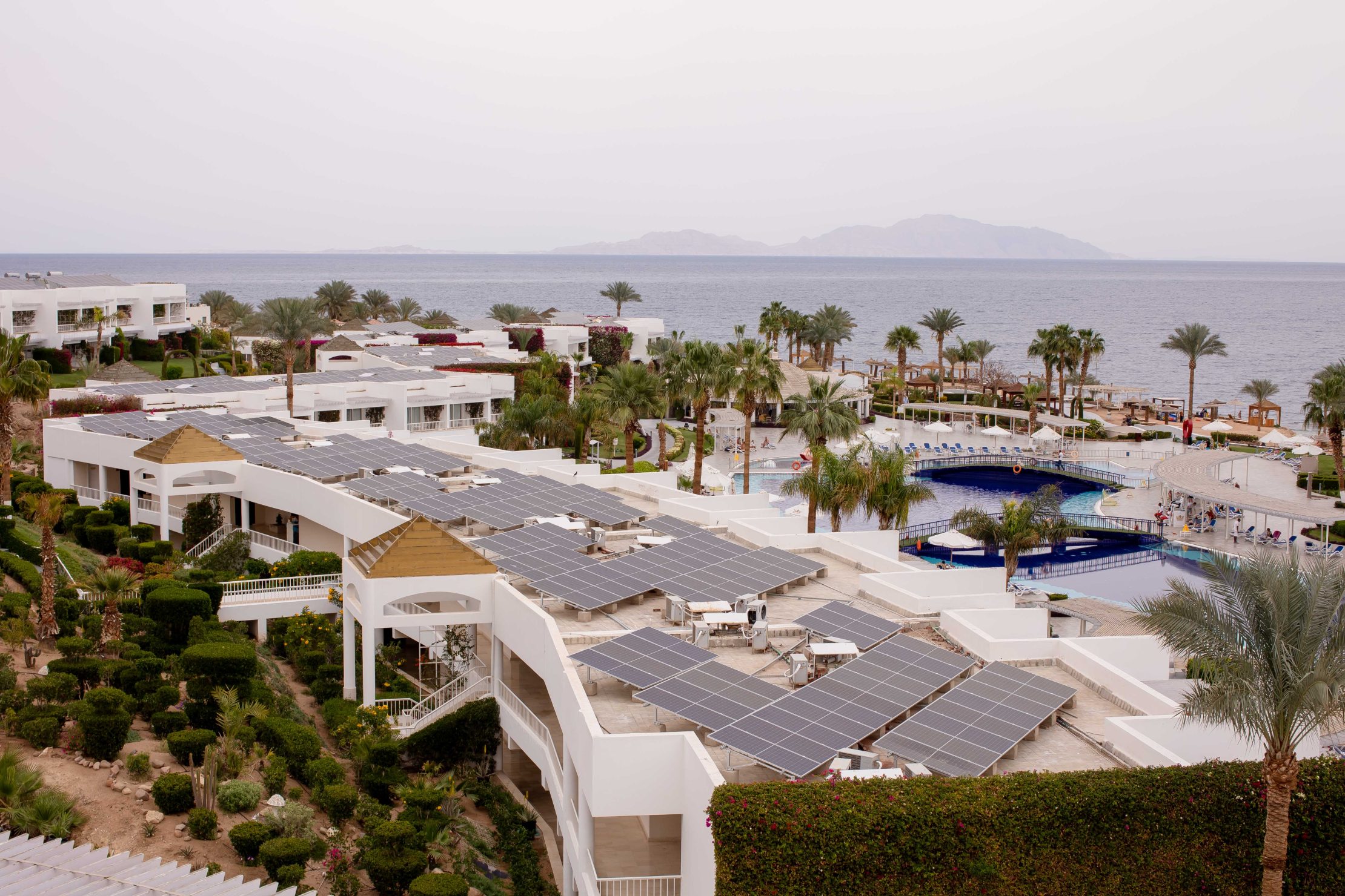 Newly installed solar rooftops on large hotels