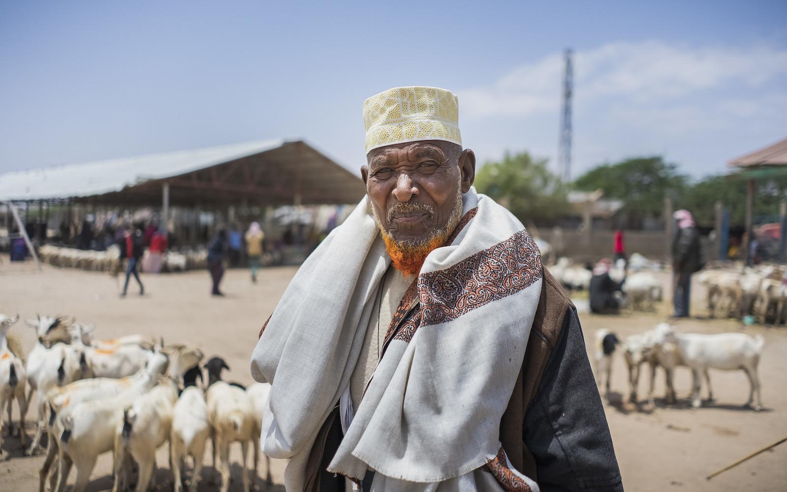 An elderly man in a Somali livestock market
