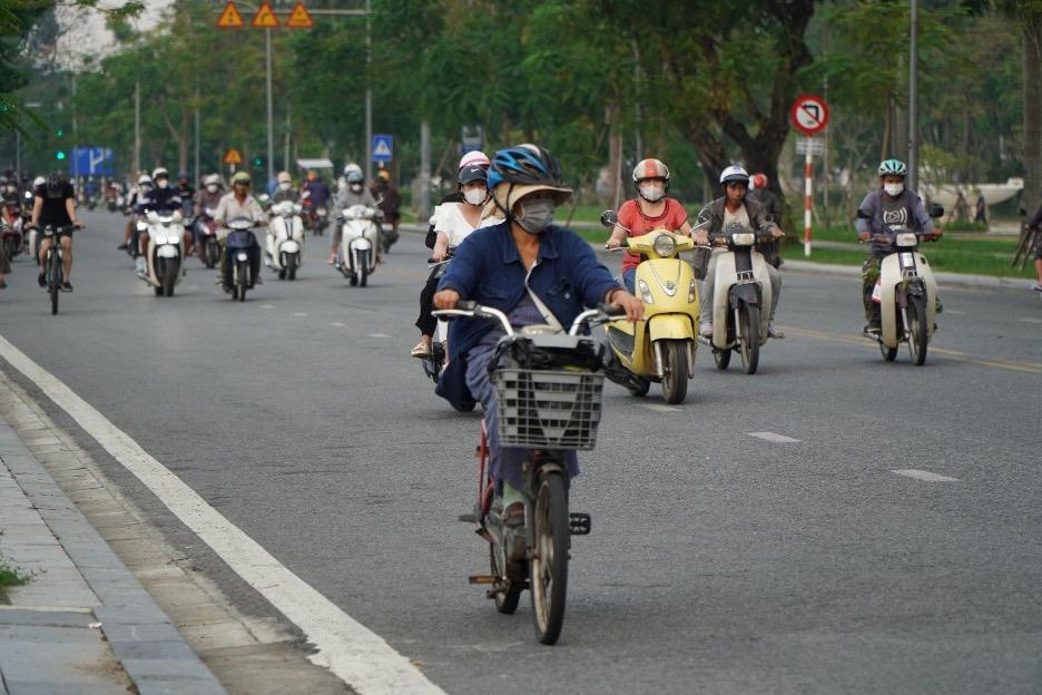 A street at rush hour in Hue city. 