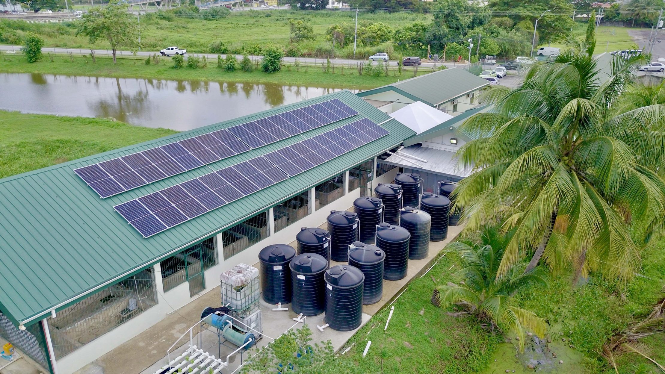 Solar panels in building roof in Trinidad and Tobago