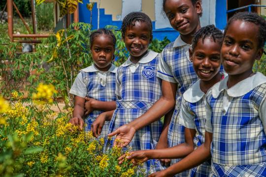 Children tending a garden in Jamaica