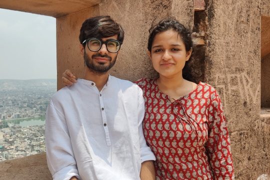 Sanvi Bhutani (right) and Sarthak Ahuja (left) are the founders of Harwaste, a project that upcycles agricultural residue into sustainable construction materials. Photo credit: Harwaste