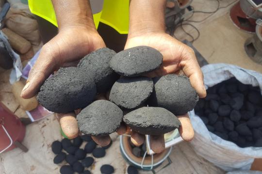 Showing bamboo charcoal locally produced in Malawi