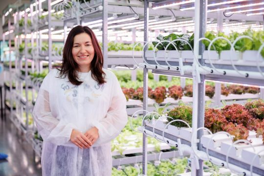 Photo: UNDP Moldova In Moldova, entrepreneur Zinaida Plămădeală runs a vertical hydroponic farm using energy-efficient tech to grow greens sustainably and cut emissions