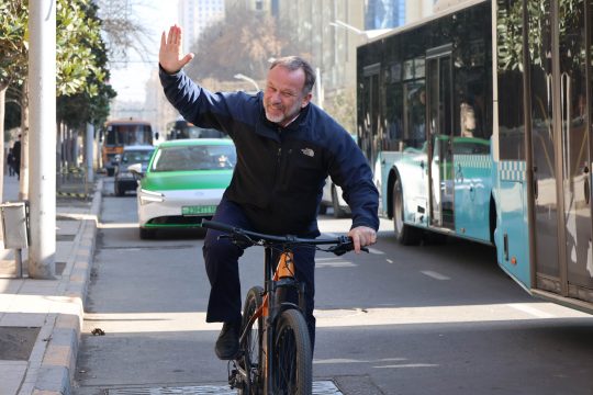 Philippe at UNDP Tajikistan cycles to work everyday.