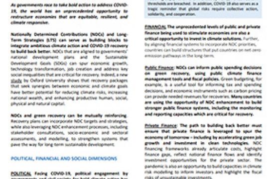 Using NDCs to Inform Green Recovery