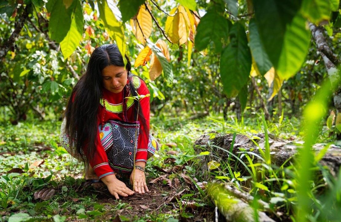 Indigenous woman in forest 
