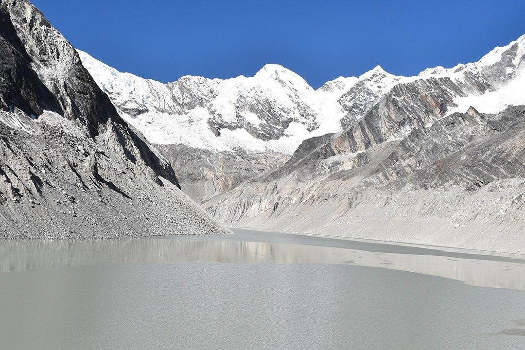 Glacial lake in the Everest region of Nepal, highlighting the growing risk of climate change impacts on high mountain ecosystems.