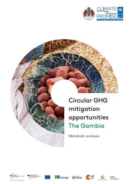 The analysis report entitled 'Circular GHG mitigation opportunities in the Gambia' is the first of its kind outside of the OECD context. The Gambia : Circular GHG mitigation opportunities analysis report cover