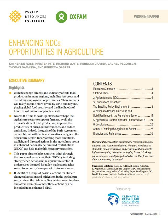 NDC Enhancement: Opportunities in Agriculture