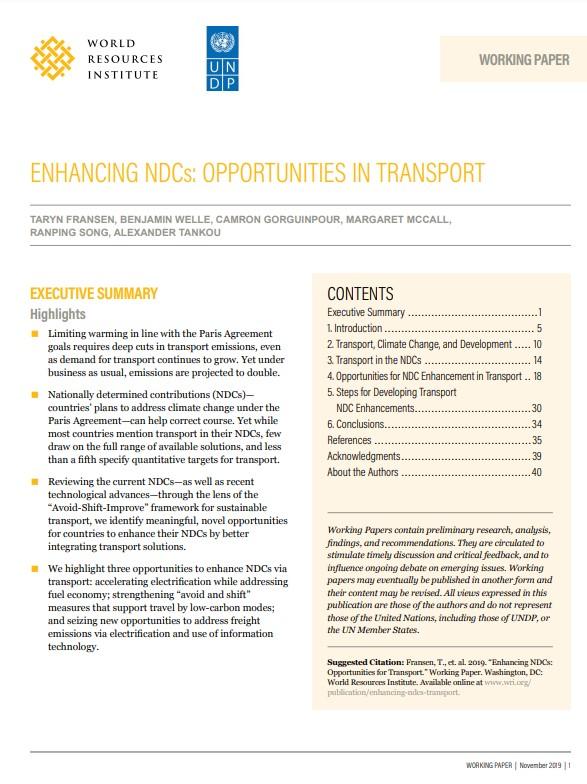 NDC Enhancement: Opportunities in Transport