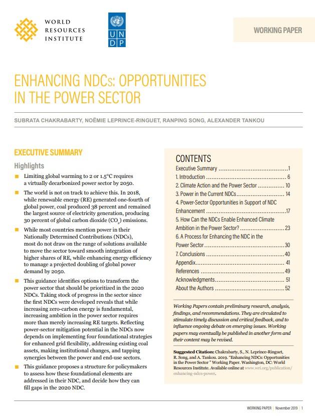Enhancing NDCs: Opportunities in the Power Sector