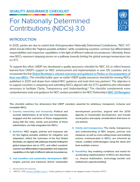 Quality Assurance Checklist for Nationally Determined Contributions (NDCs) 3.0