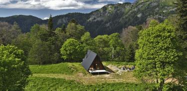 Hiking trail and cabin in protected area in Georgia