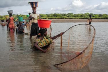 Des femmes pêchant dans une rivière en Guinée Bissau